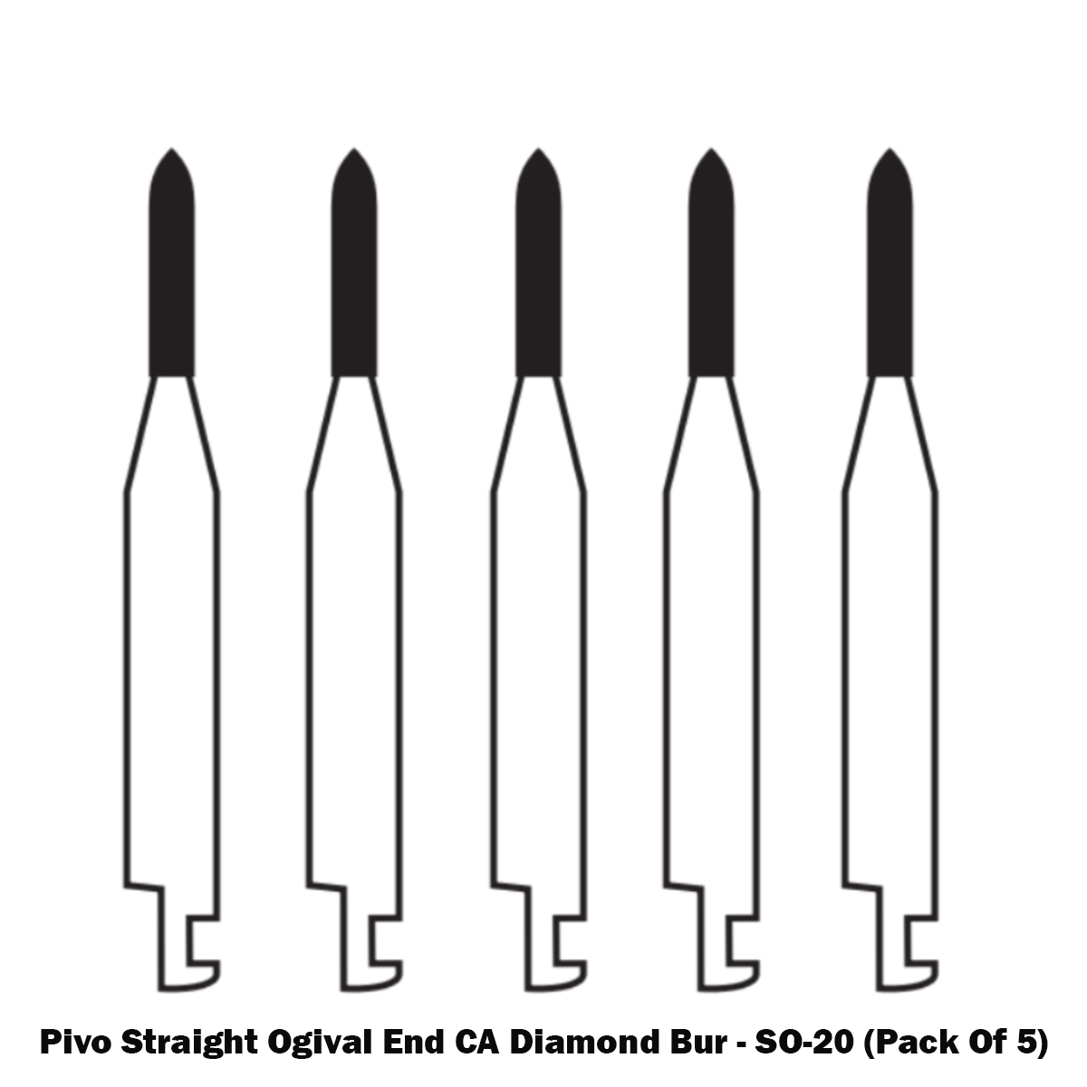 Pivo Straight Ogival End Contra-angle Diamond Burs CA - SO (Pack Of 5)
