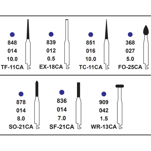 Pivo Crown Preparation Micromotor Burs Kit - Contra-Angle Handpiece (Set Of 7)