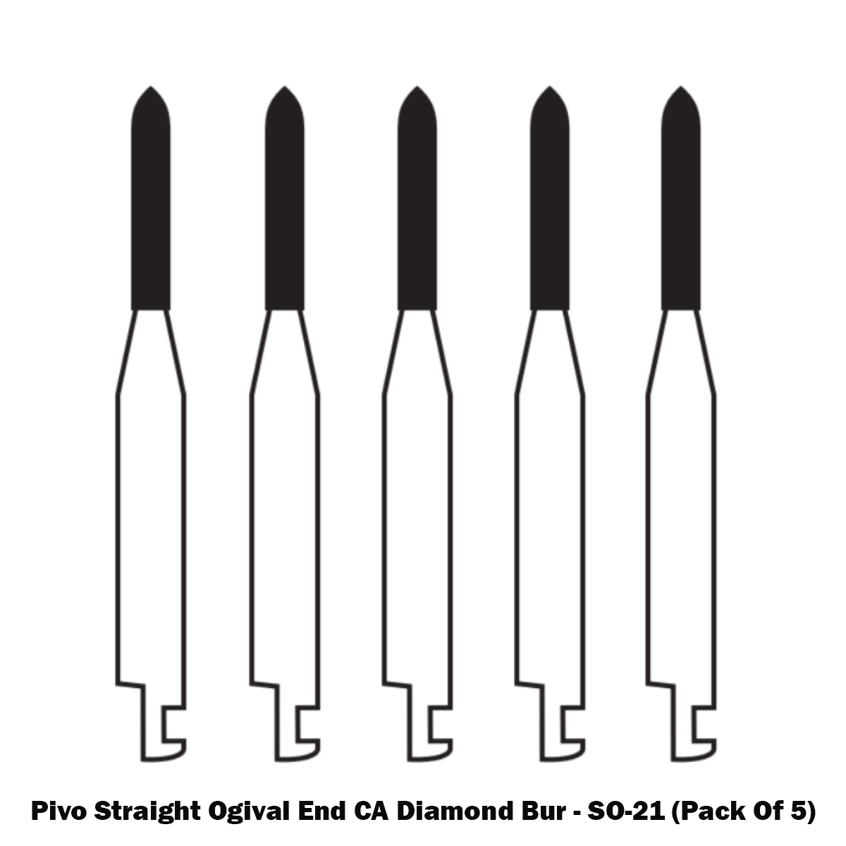 Pivo Straight Ogival End Contra-angle Diamond Burs CA - SO (Pack Of 5)