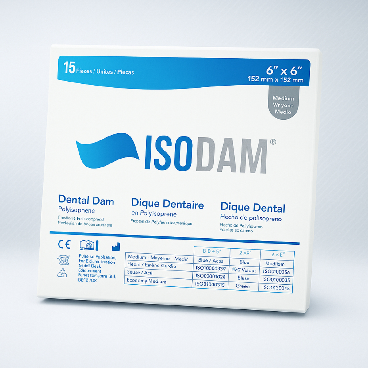 4D Rubber Isodam Non-Latex Polyisoprene Dental Dam Blue - Medium (6" x 6")