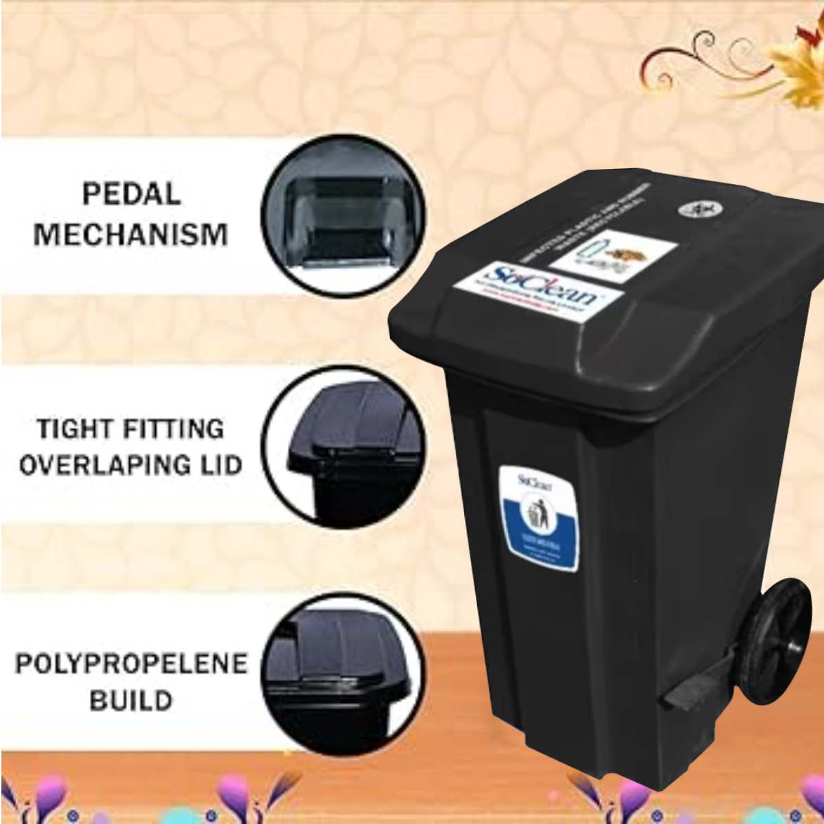 SoClean Bio-Medical Waste Bin With Foot Pedal 15L - Black