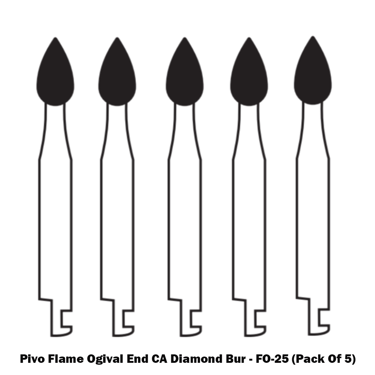 Pivo Flame Ogival End Contra-angle Diamond Burs CA - FO- (Pack Of 5)