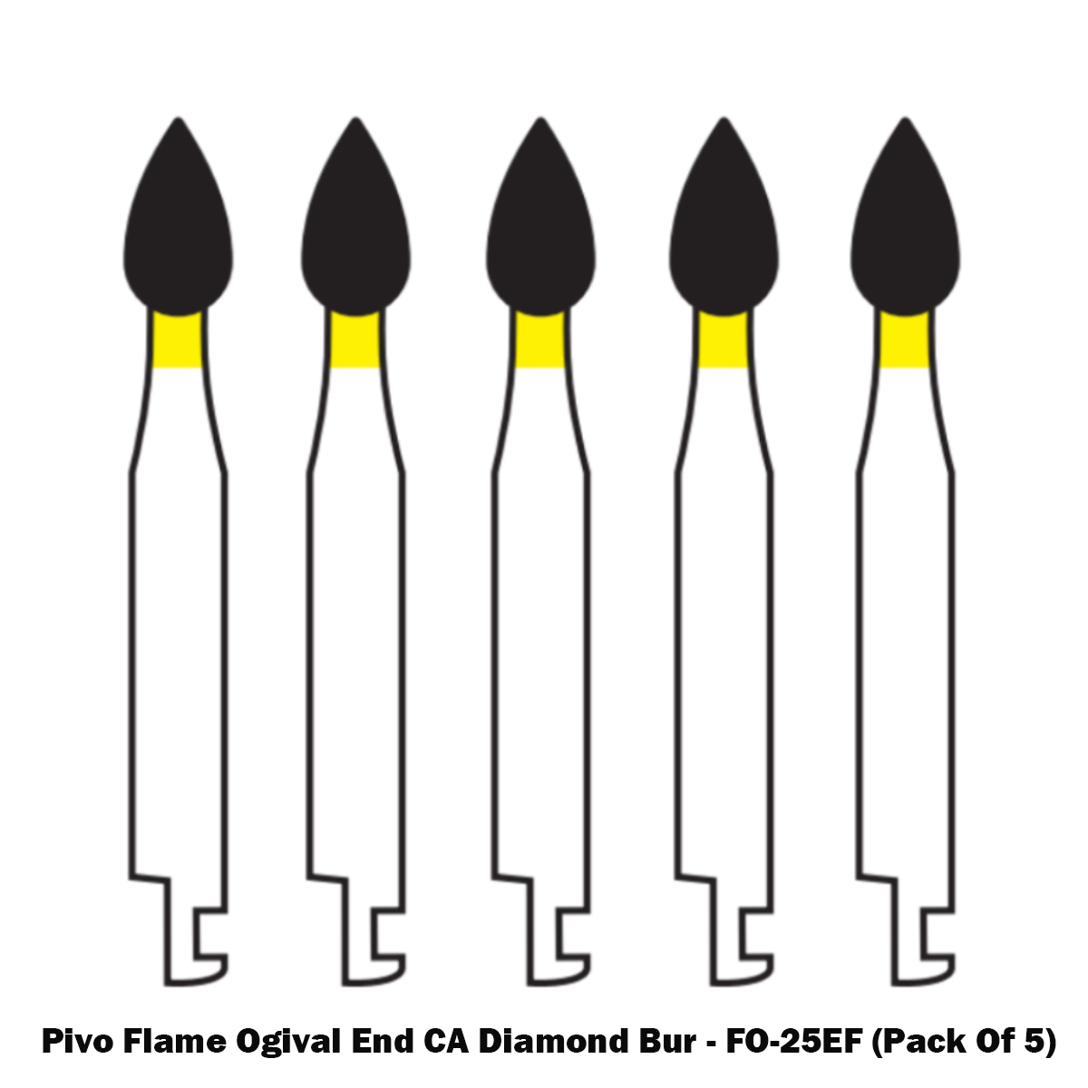 Pivo Flame Ogival End Contra-angle Diamond Burs CA - FO- (Pack Of 5)
