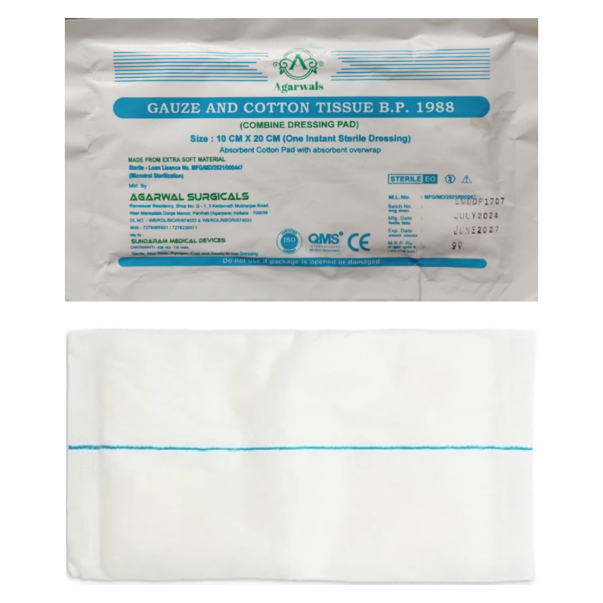 Agarwals Premium Sterile Combine Dressing Surgical Pads 10cm x 20cm