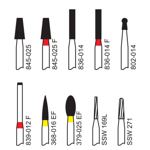 Pivo Inlay - Onlay Preparation Airotor Diamond Burs Kit (Set Of 10)