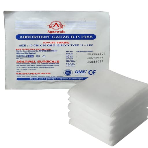 Agarwals Sterile Absorbent Gauze Swabs 10cm X 10cm X 12ply (1 pc/pack)