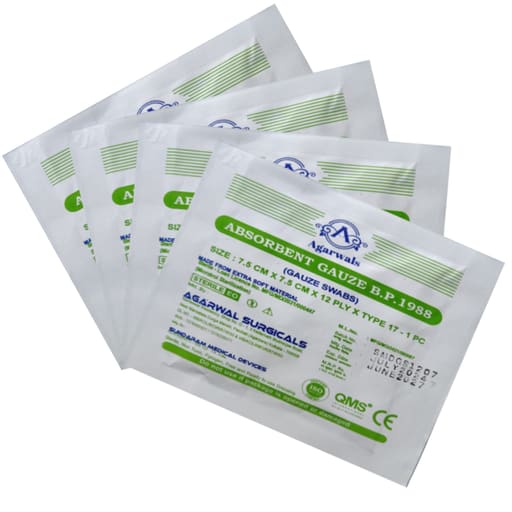 Agarwals Sterile Absorbent Gauze Swabs 7.5 cm X 7.5 cm X 12 ply (1 pc/pack)