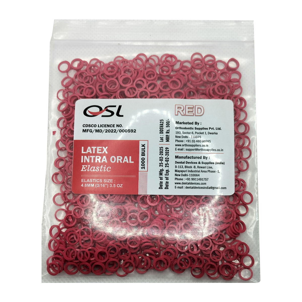 OSL Orthodontic Intraoral Elastic 3/16 - Red (3.5 Oz)