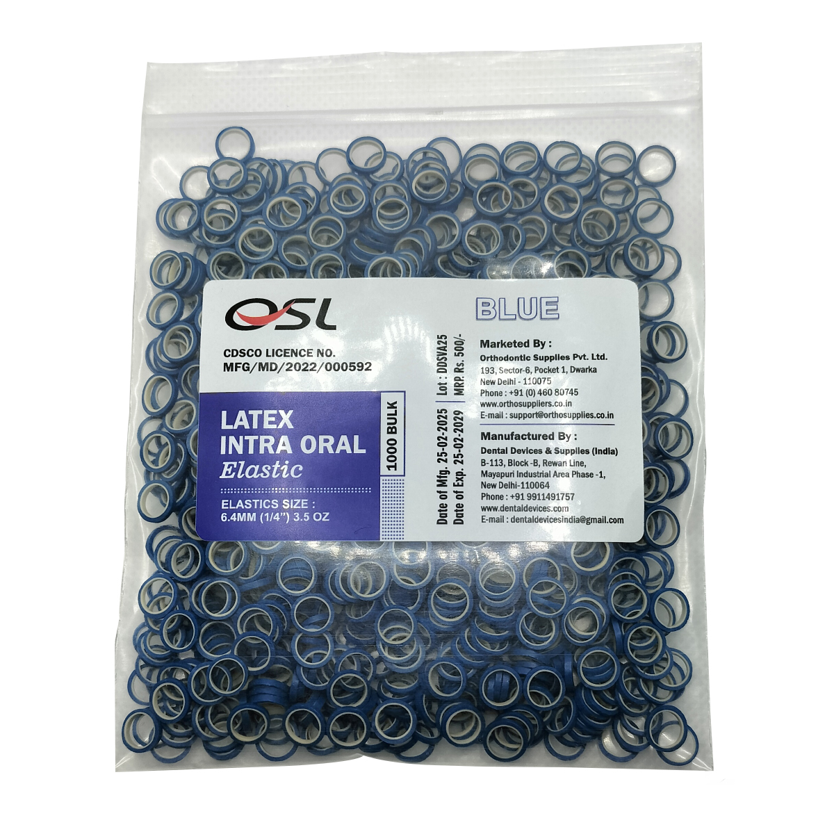 OSL Orthodontic Intraoral Elastic 1/4 - Blue (3.5 Oz)