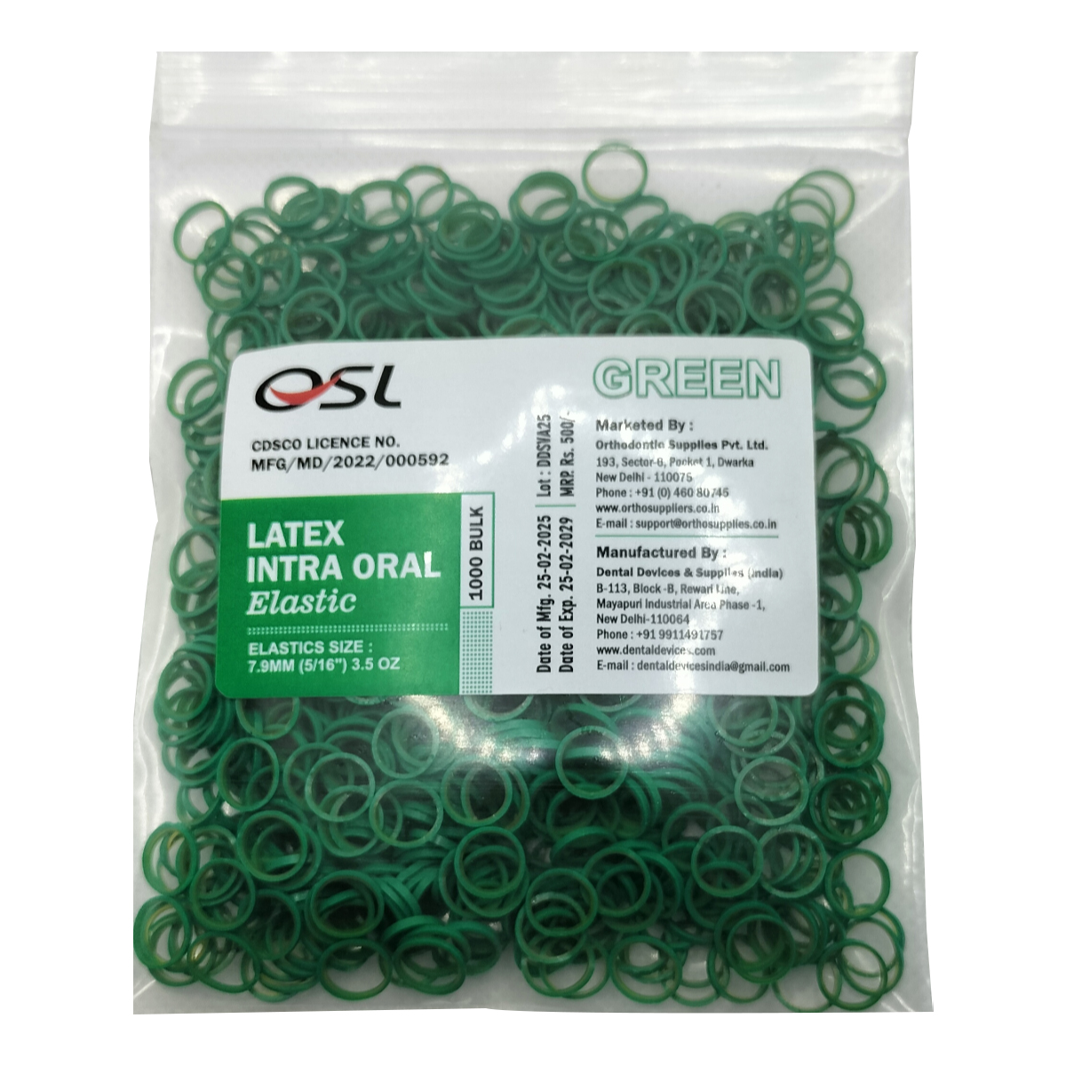 OSL Orthodontic Intraoral Elastic 5/16 - Green (3.5 Oz)