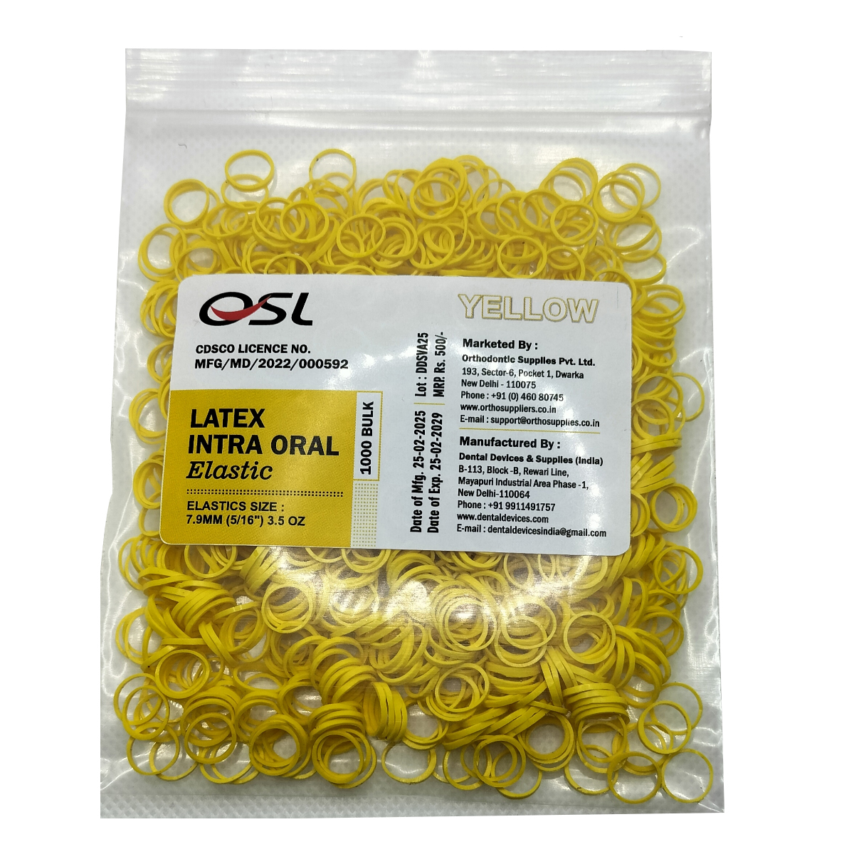OSL Orthodontic Intraoral Elastic 5/16 - Yellow (3.5 Oz)