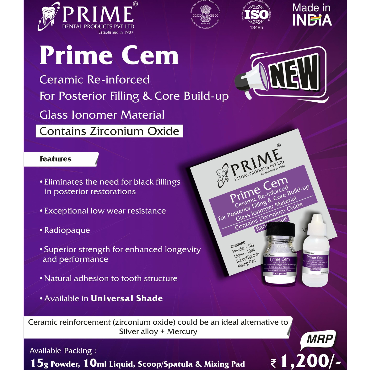 Prime Dental Prime Cem Ceramic Reinforced Glass Ionomer Cement      