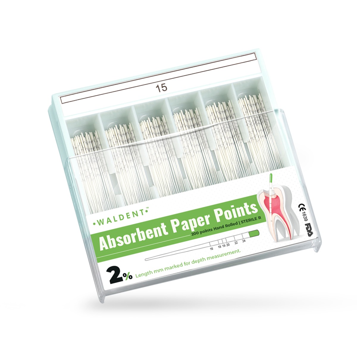 Waldent Paper Points 2% (Length Marked) #15