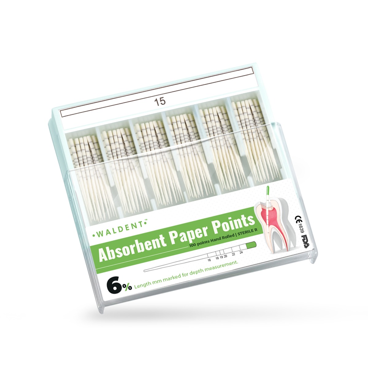Waldent Paper Points 6% (Length Marked) #15