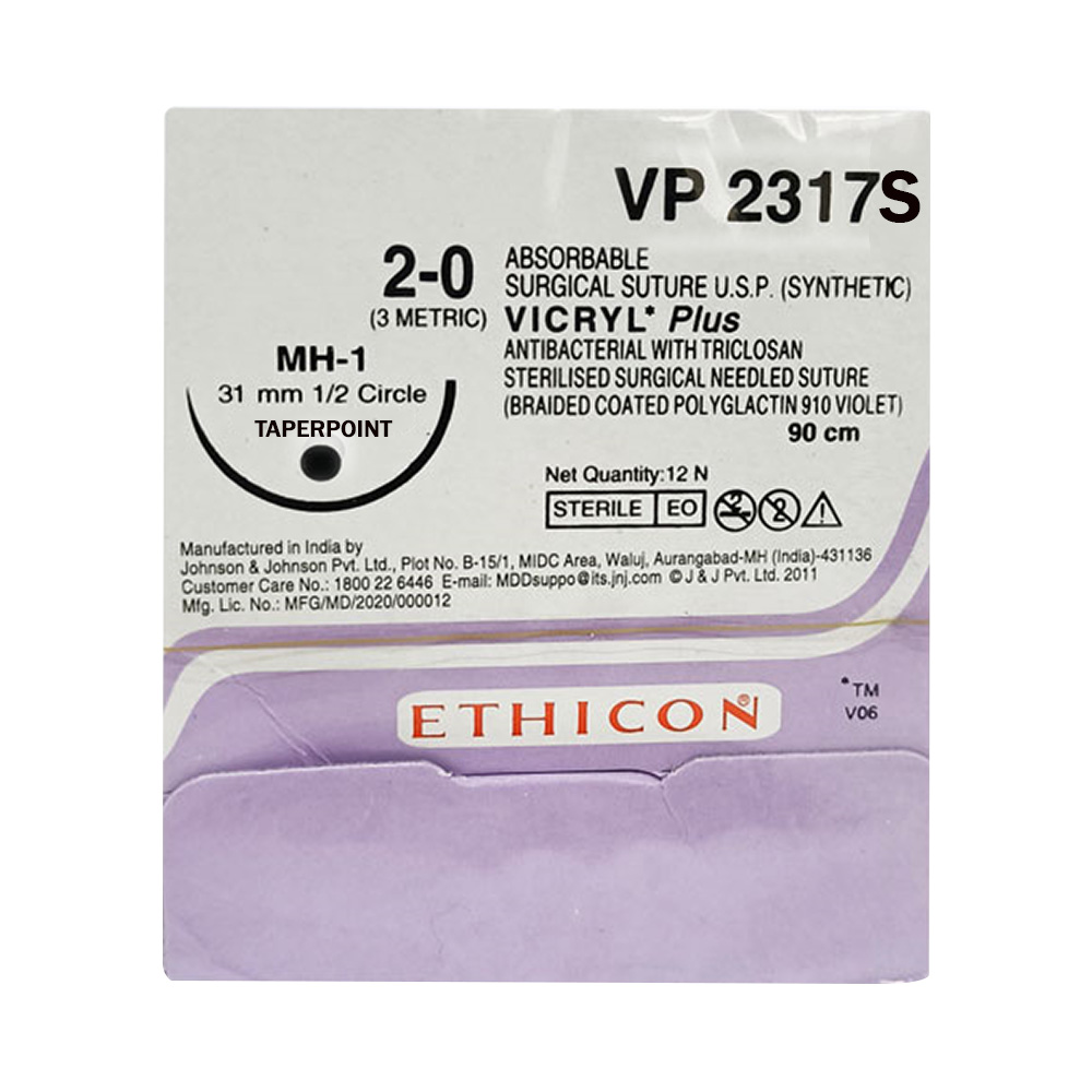 Ethicon VP 2317S Vicryl Plus Absorbable Surgical Sutures (MH-1 31MM 1/2 Circle Taperpoint) Pack Of 12