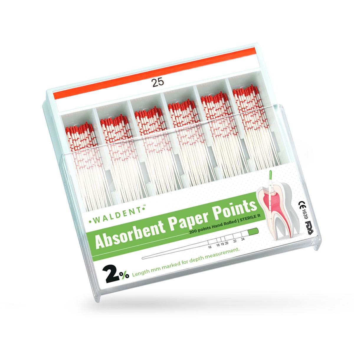 Waldent Paper Points 2% (Length Marked) #25