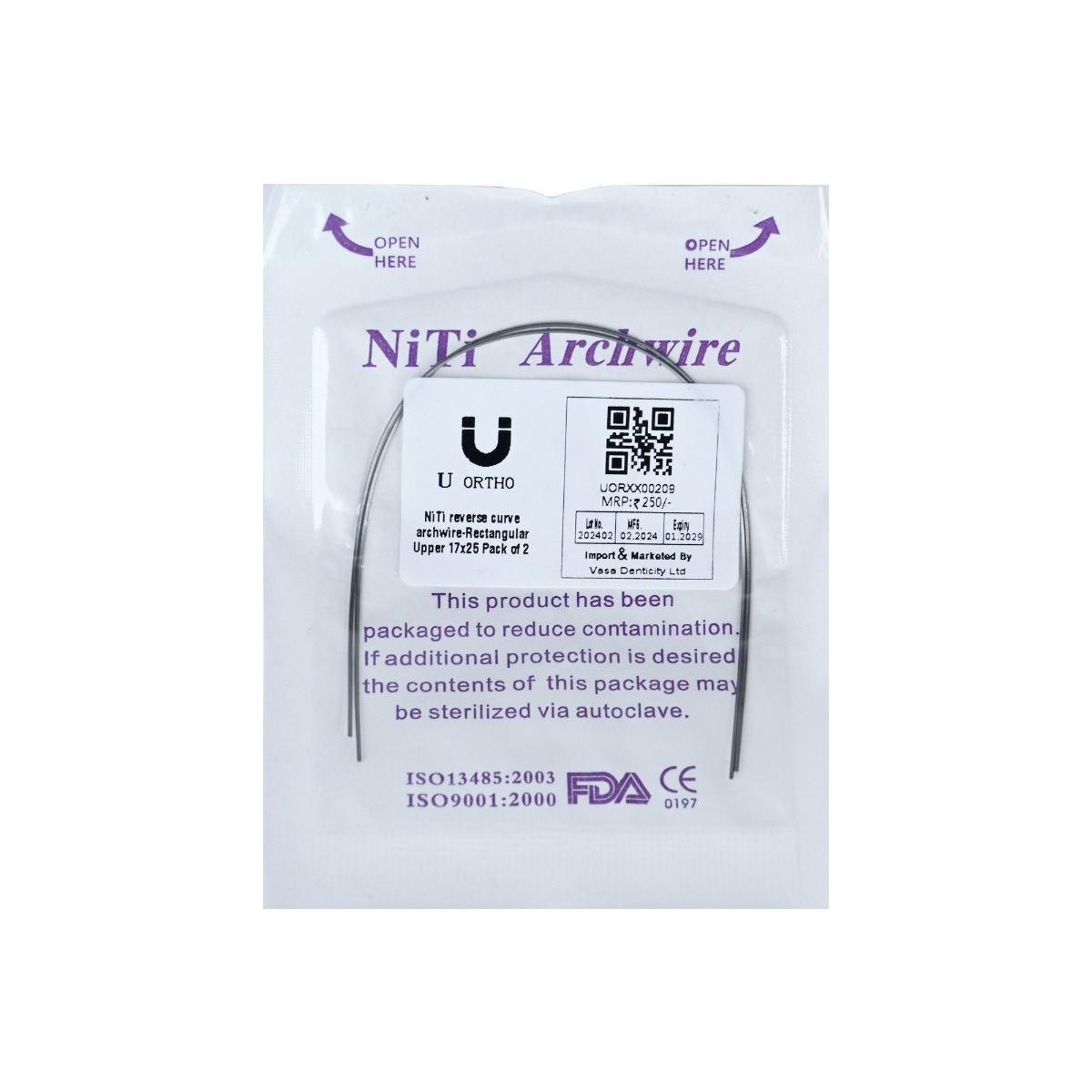 U ortho Niti Reverse Curve Archwire -Rectangular