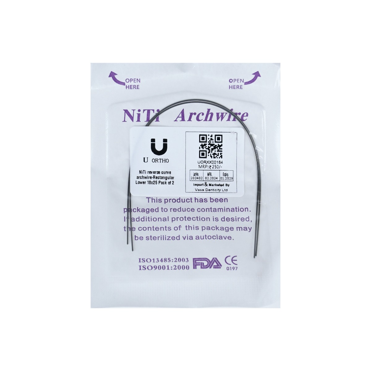 U ortho Niti Reverse Curve Archwire -Rectangular