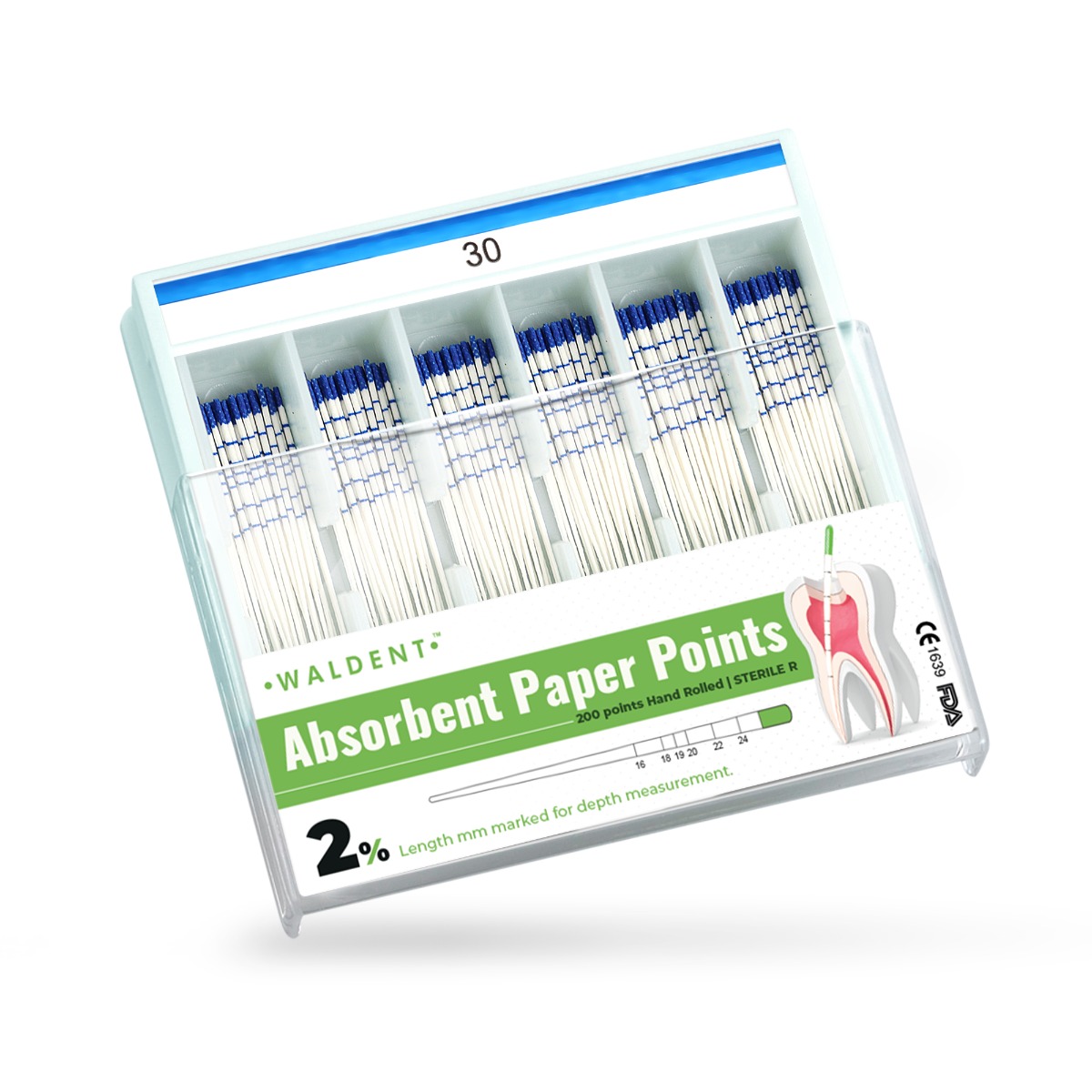 Waldent Paper Points 2% (Length Marked) #30