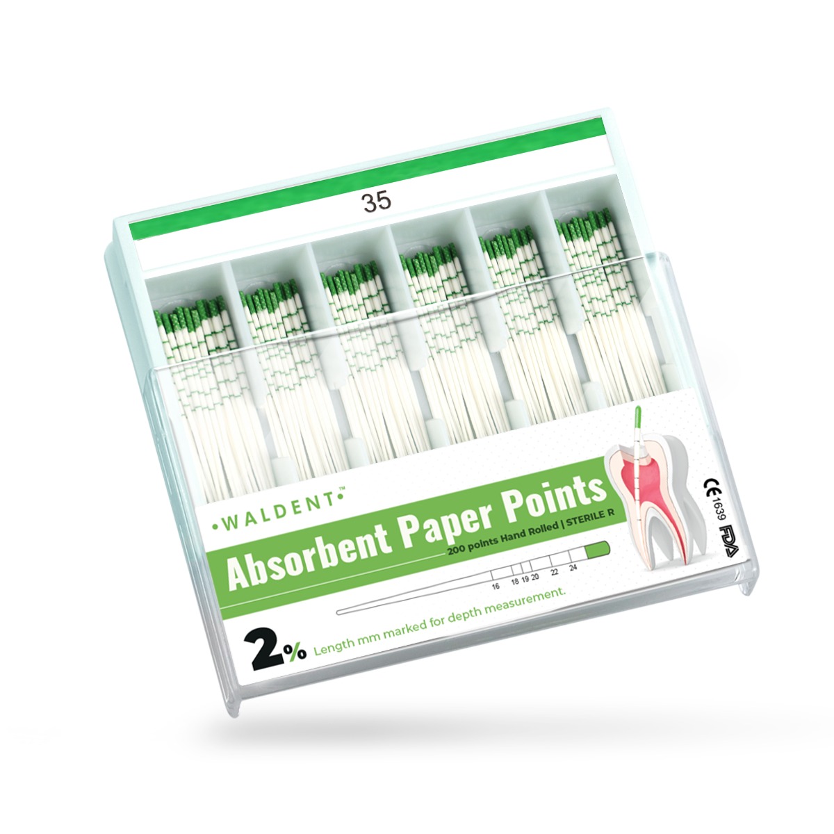 Waldent Paper Points 2% (Length Marked) #35