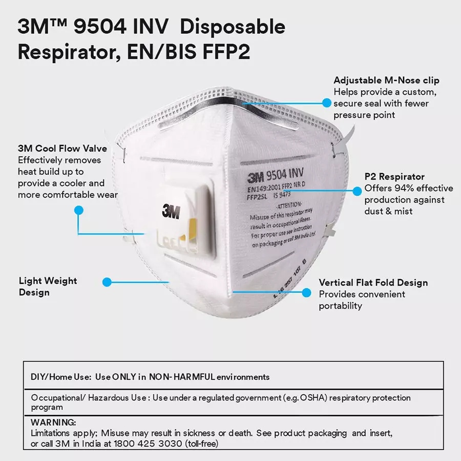 3M 9504 INV N95 Dust Pollution Mask SS1052 (Pack Of 25 Pcs)