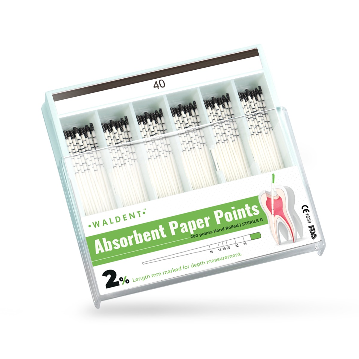 Waldent Paper Points 2% (Length Marked) #40