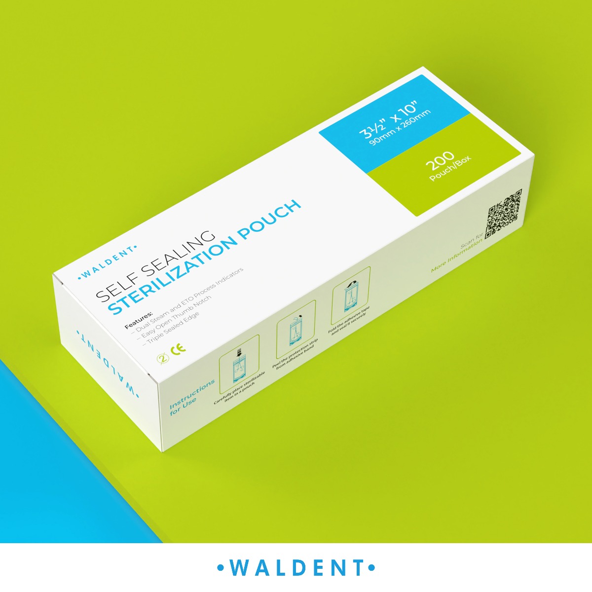 Waldent Self-Seal Sterilization Pouch - Medium (90x260mm) - For Scalers & Hand Instruments
