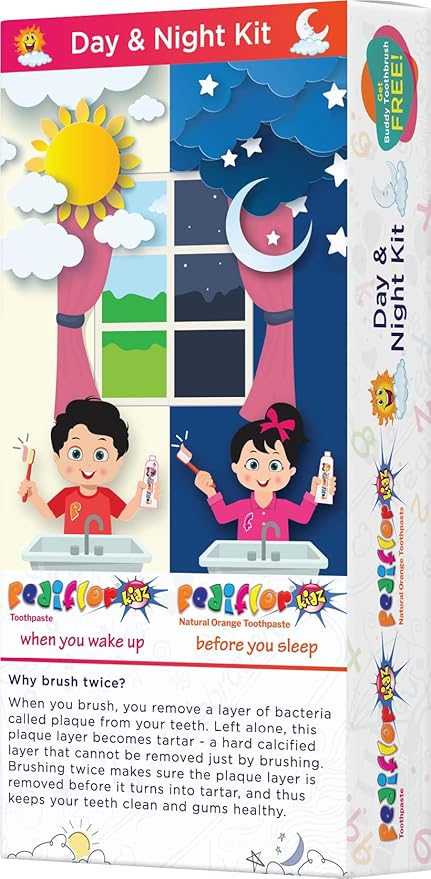 Group Pharma Pediflor Kidz Day & Night Kit With Buddy Toothbrush (Pack of 2)
