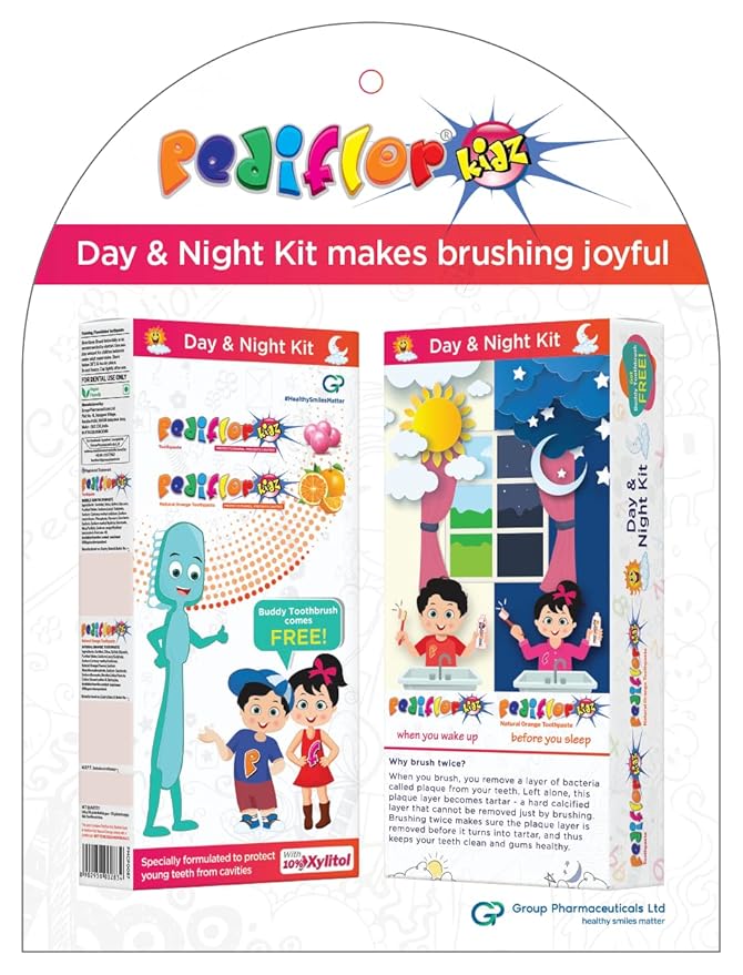 Group Pharma Pediflor Kidz Day & Night Kit With Buddy Toothbrush (Pack of 2)
