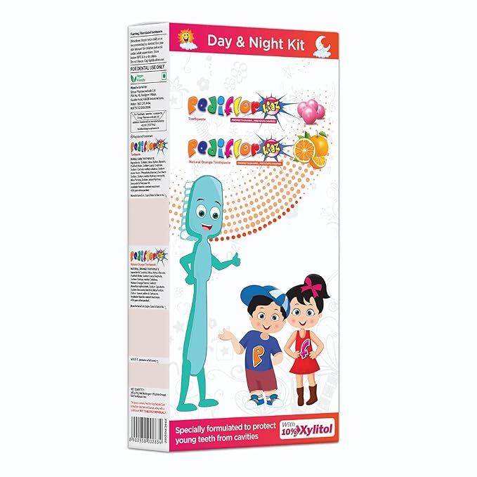 Group Pharma Pediflor Kidz Day & Night Kit With Buddy Toothbrush (Pack of 2)