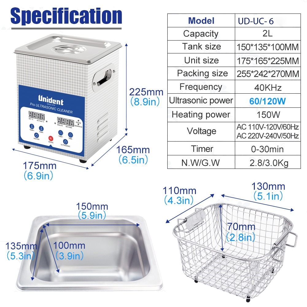 Unident Ultrasonic Cleaner 2 Litre # UD-UC-6 - (2 Litres)