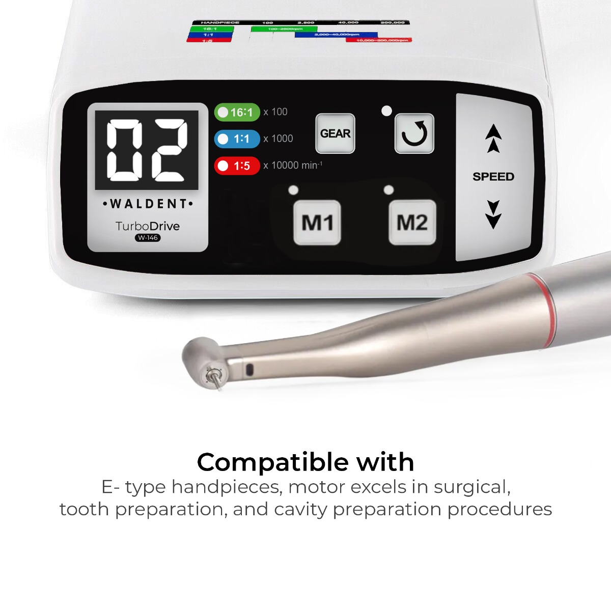 Waldent TurboDrive Brushless LED Electric Motor With 1:5 Increasing Handpiece (W-146)           