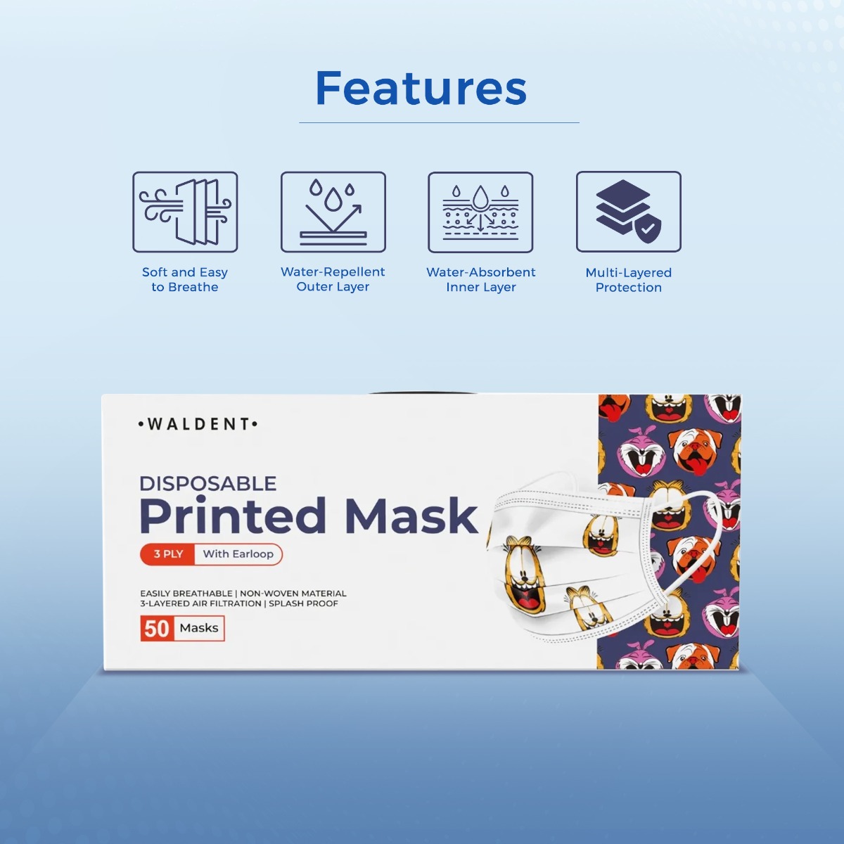 Waldent 3 Ply Printed Mask (Pack of 50)