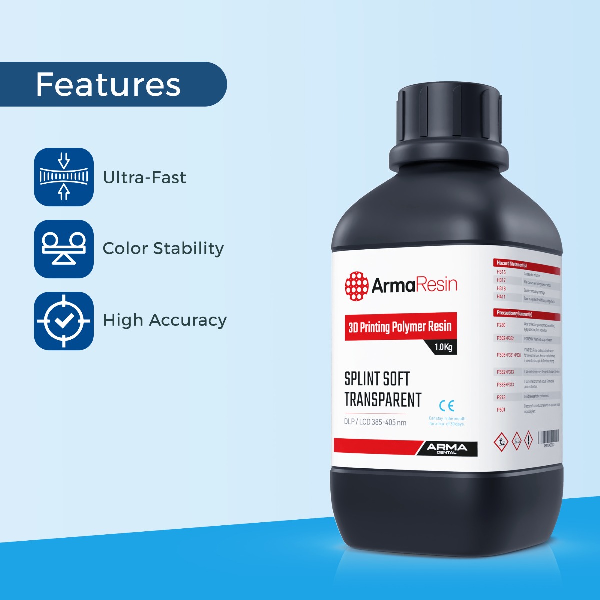 Arma Dental 3D Printing Resin - Splint Soft (1 KG) - Transparent