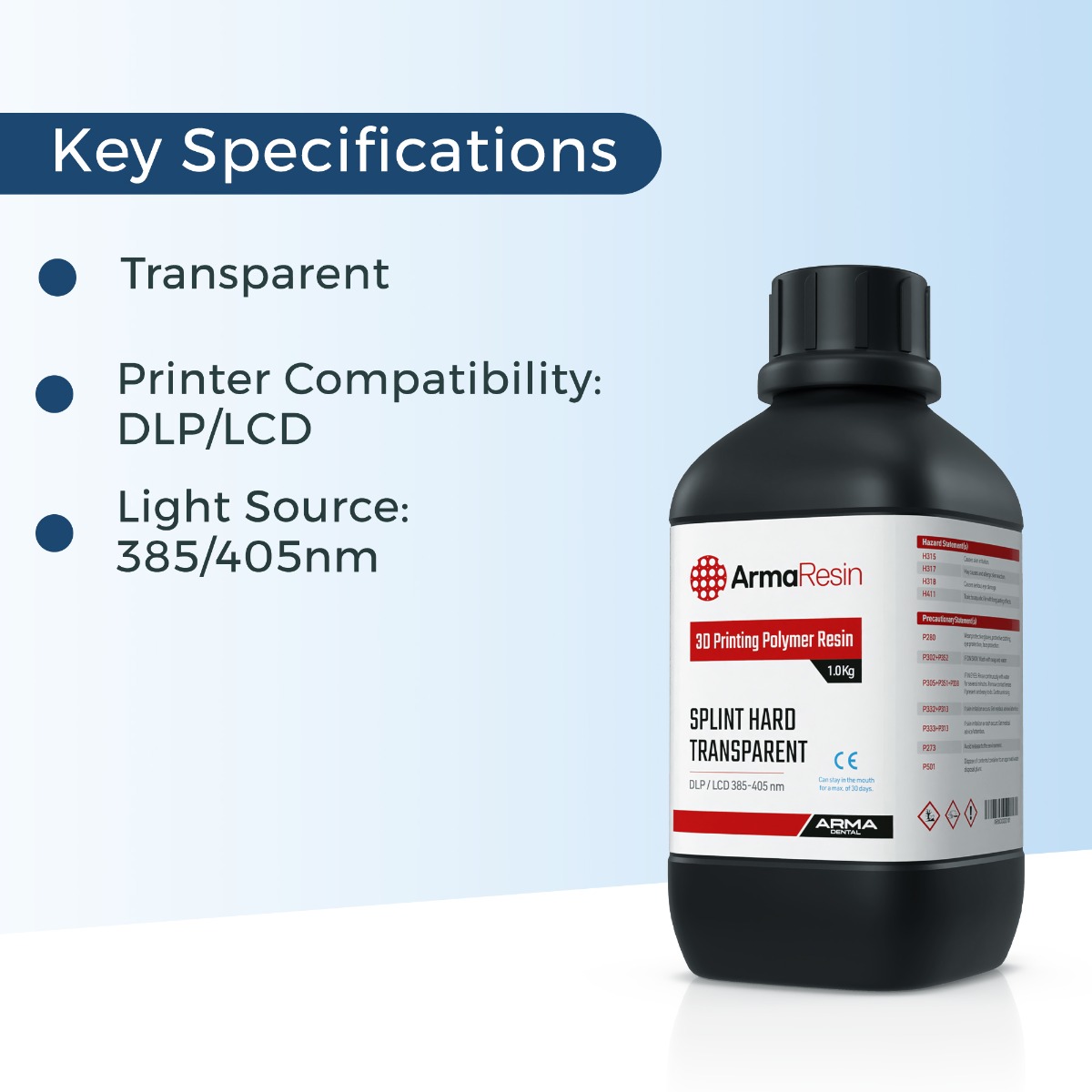 Arma Dental 3D Printing Resin - Splint Hard (1 KG) - Transparent