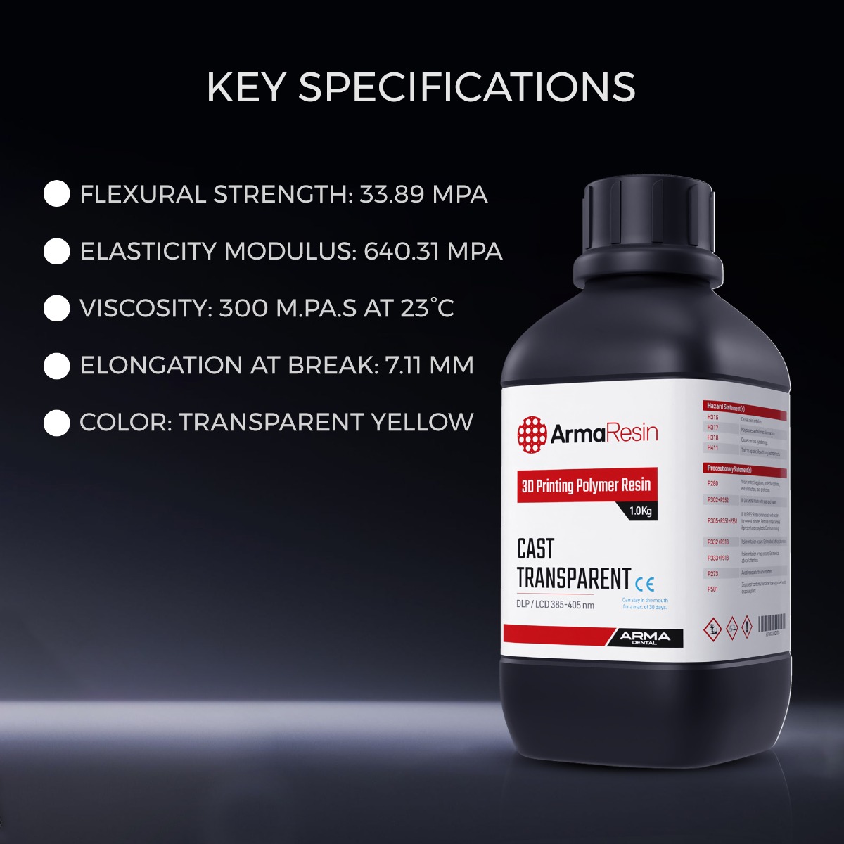 Arma Dental 3D Model Printing Resin - Cast (1 KG) - Transparent Yellowish (Short Expiry 05-2026)