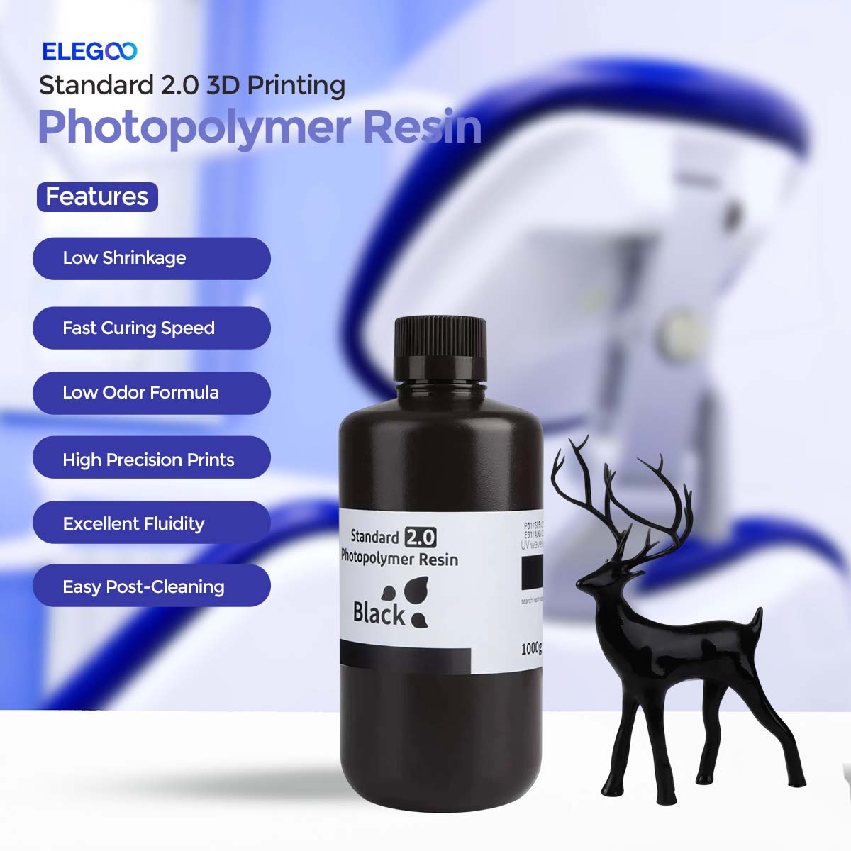 Elegoo Standard 2.0 3D Printing Photopolymer Dental Model Resin 1Kg 
