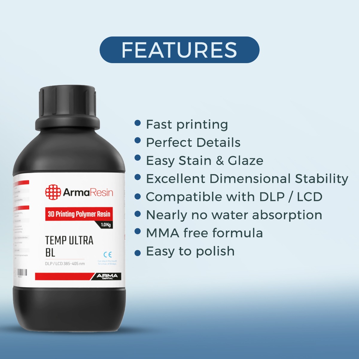 Arma Dental Temporary Crown & Bridge 3D Printing Resin - Temp Ultra (1 KG)