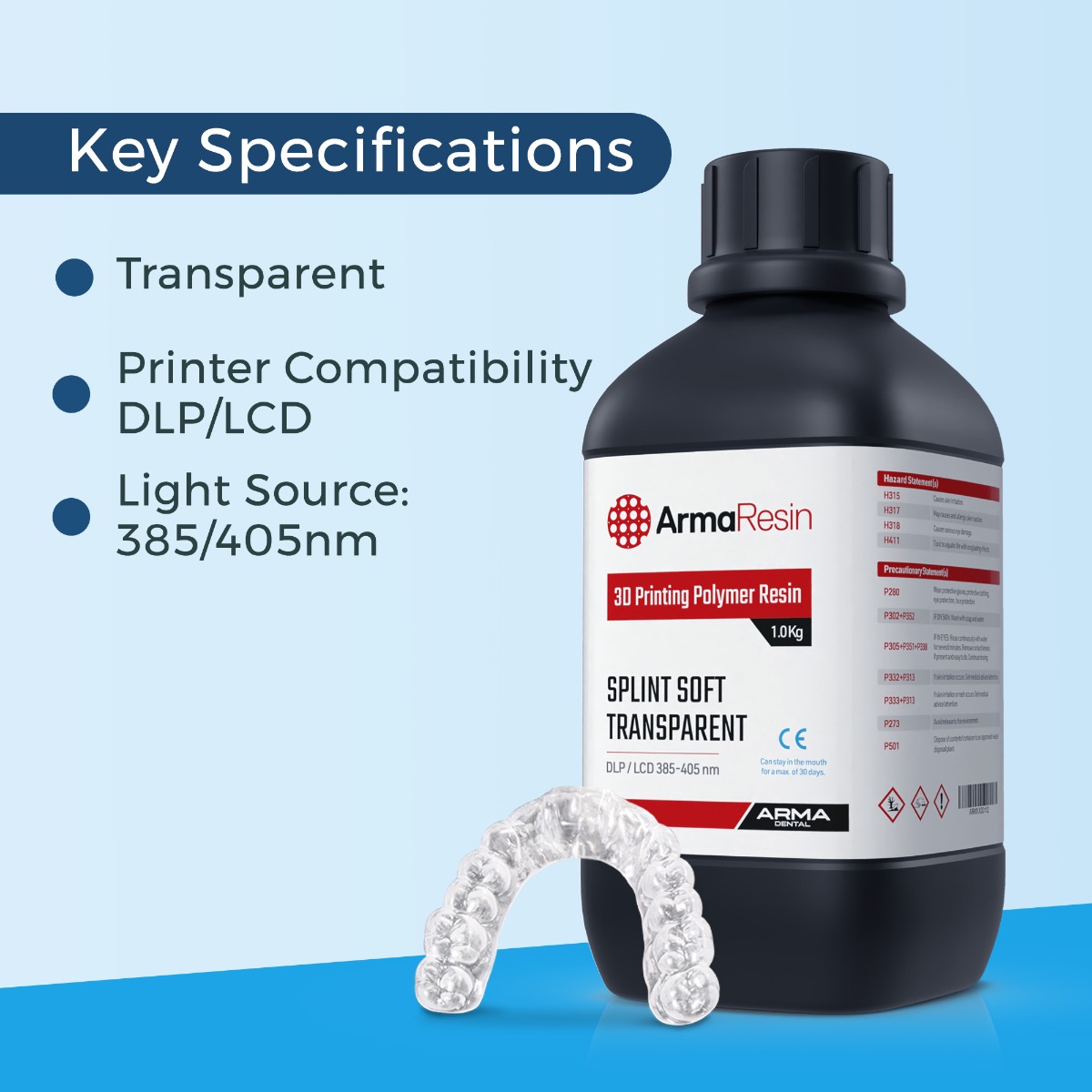 Arma Dental 3D Printing Resin - Splint Soft (1 KG) - Transparent