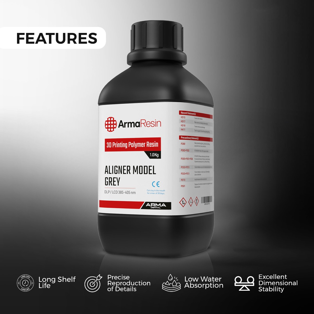 Arma Dental 3D Printing Resin - Aligner Model (1 KG) - Grey (Short Expiry 06-2026)