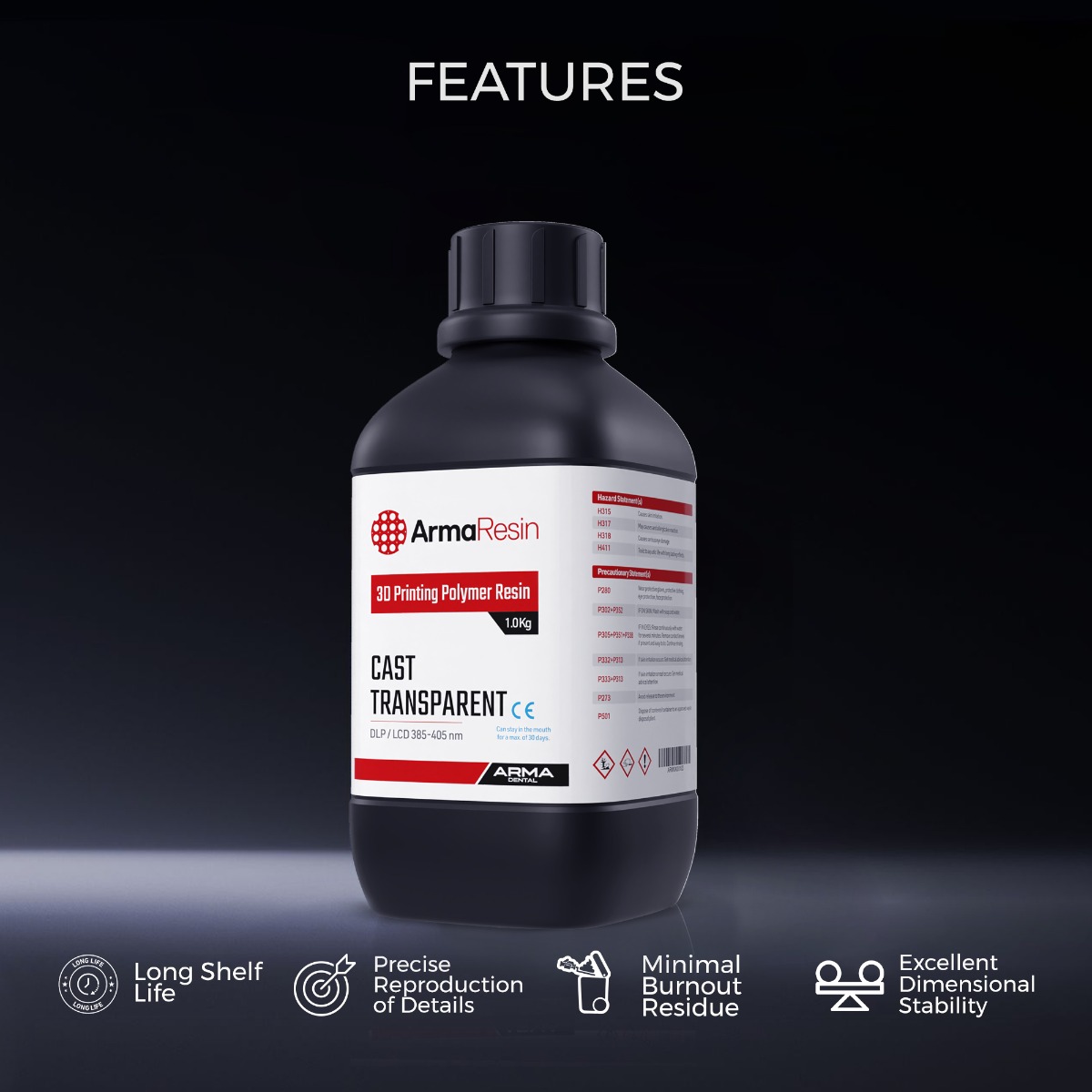 Arma Dental 3D Model Printing Resin - Cast (1 KG) - Transparent Yellowish (Short Expiry 05-2026)