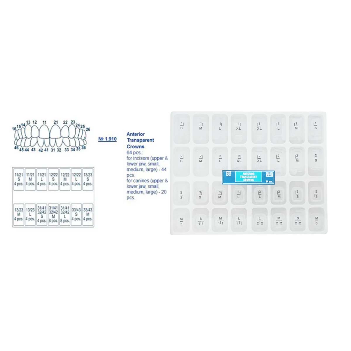 Tor Vm Transparent Crowns 64 pcs - Anterior No. 1.910