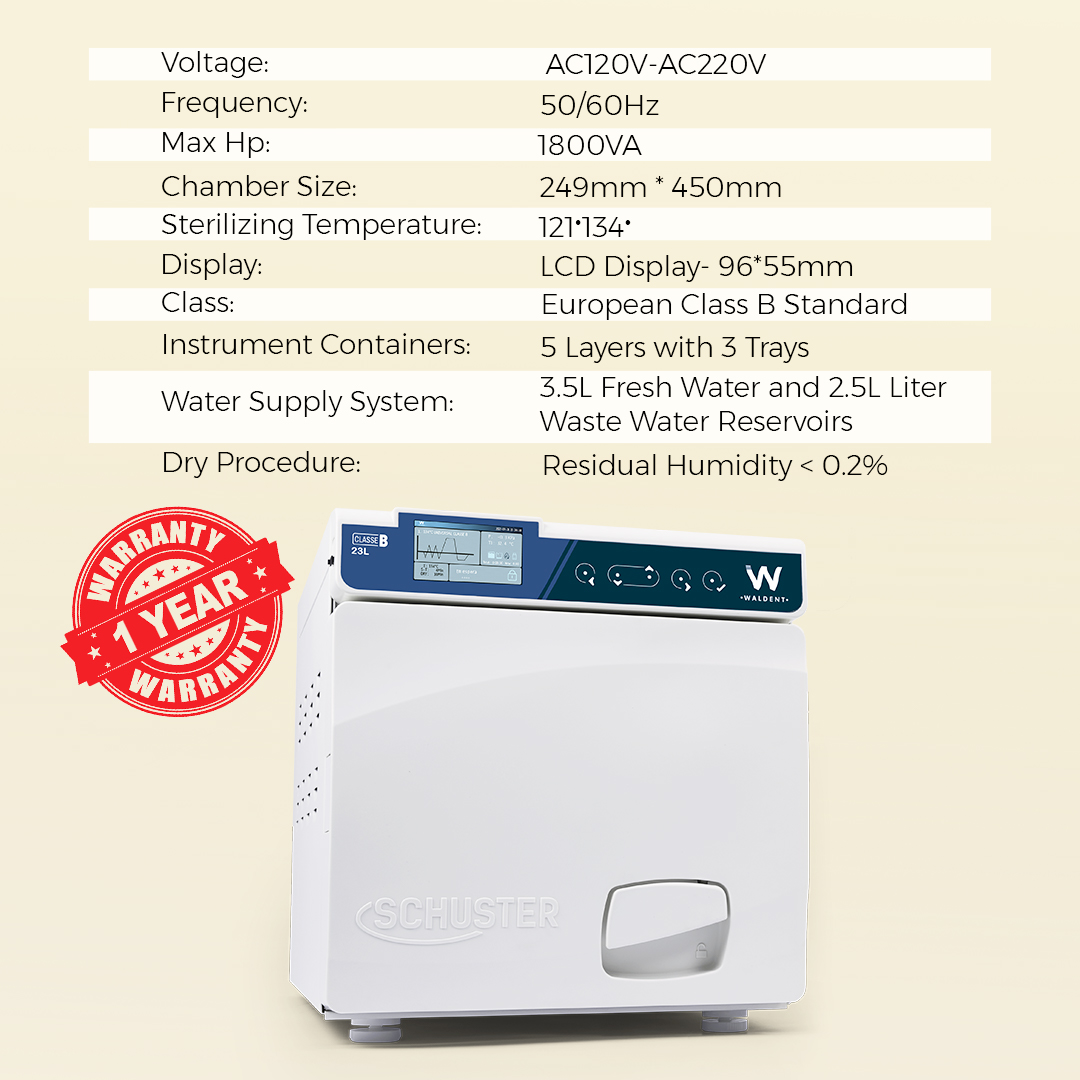 Waldent Schuster Class B Autoclave 23L