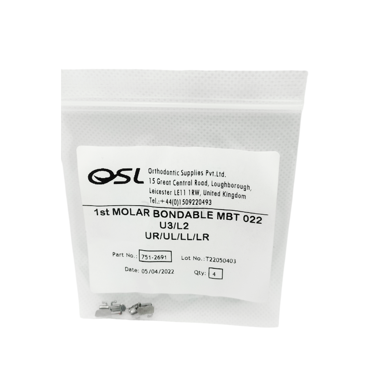 OSL 1st Molar Bondable Buccal Tubes MBT 0.022 (Pack Of 4)