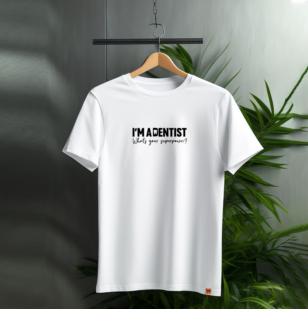 DentiCrew Round Neck Cotton T-Shirts White - I am Dentist