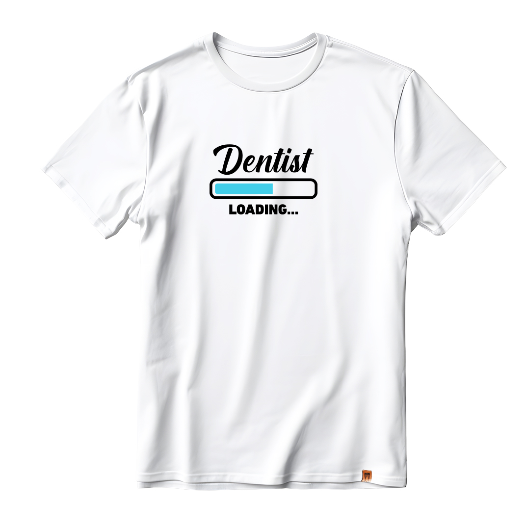 DentiCrew Round Neck Cotton T-Shirt White - Dentist Loading (L) 