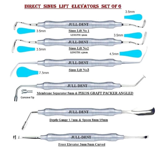 Julldent Direct Sinus Lift Instruments SS Metal Set of 6 