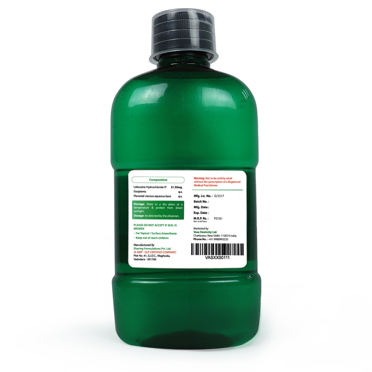 Vasa Lidorelief Lidocaine Hydrochloride Oral Topical Solution 2% ( Pack Of 10 )