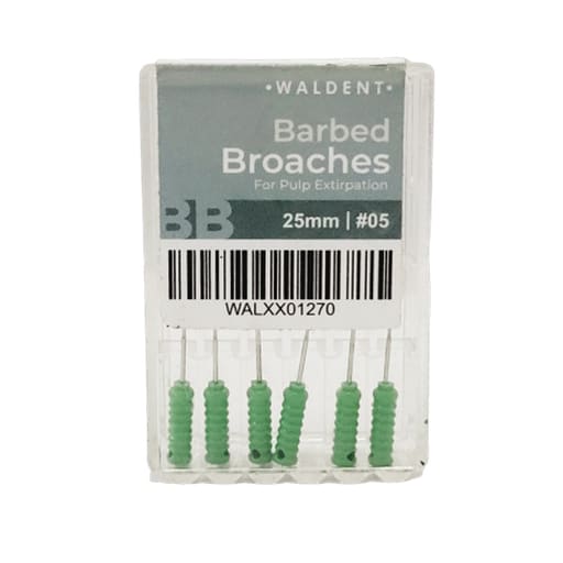 Waldent Barbed Broaches 25mm (Pack of 6)