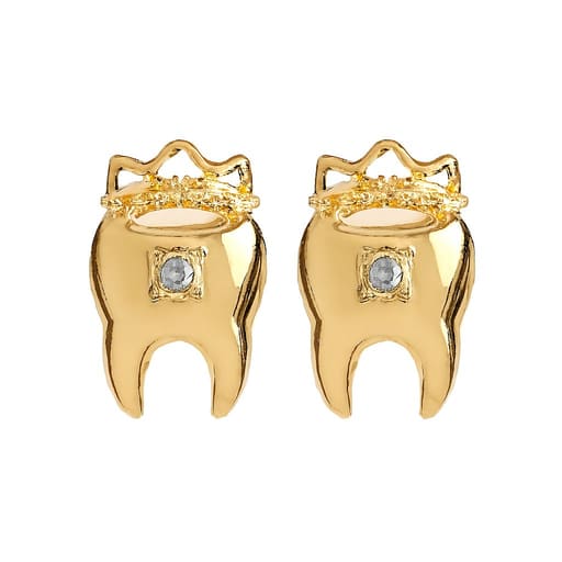 iDENTical Golden Crown With Diamond Tooth Shape Earrings - Pack Of 1 (ZYR-4073)